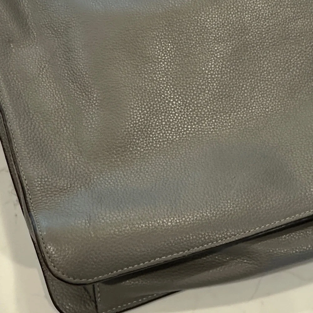 Coach Gray Leather Laptop Tote with Front Zip Pocket